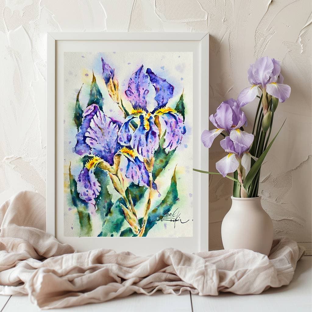 Purple Iris Wall Art - Original Watercolor Floral Painting — image 2