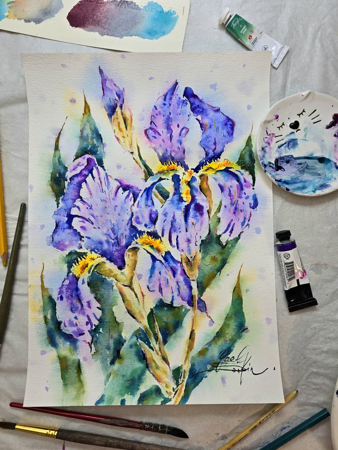 Purple Iris Wall Art - Original Watercolor Floral Painting — image 1
