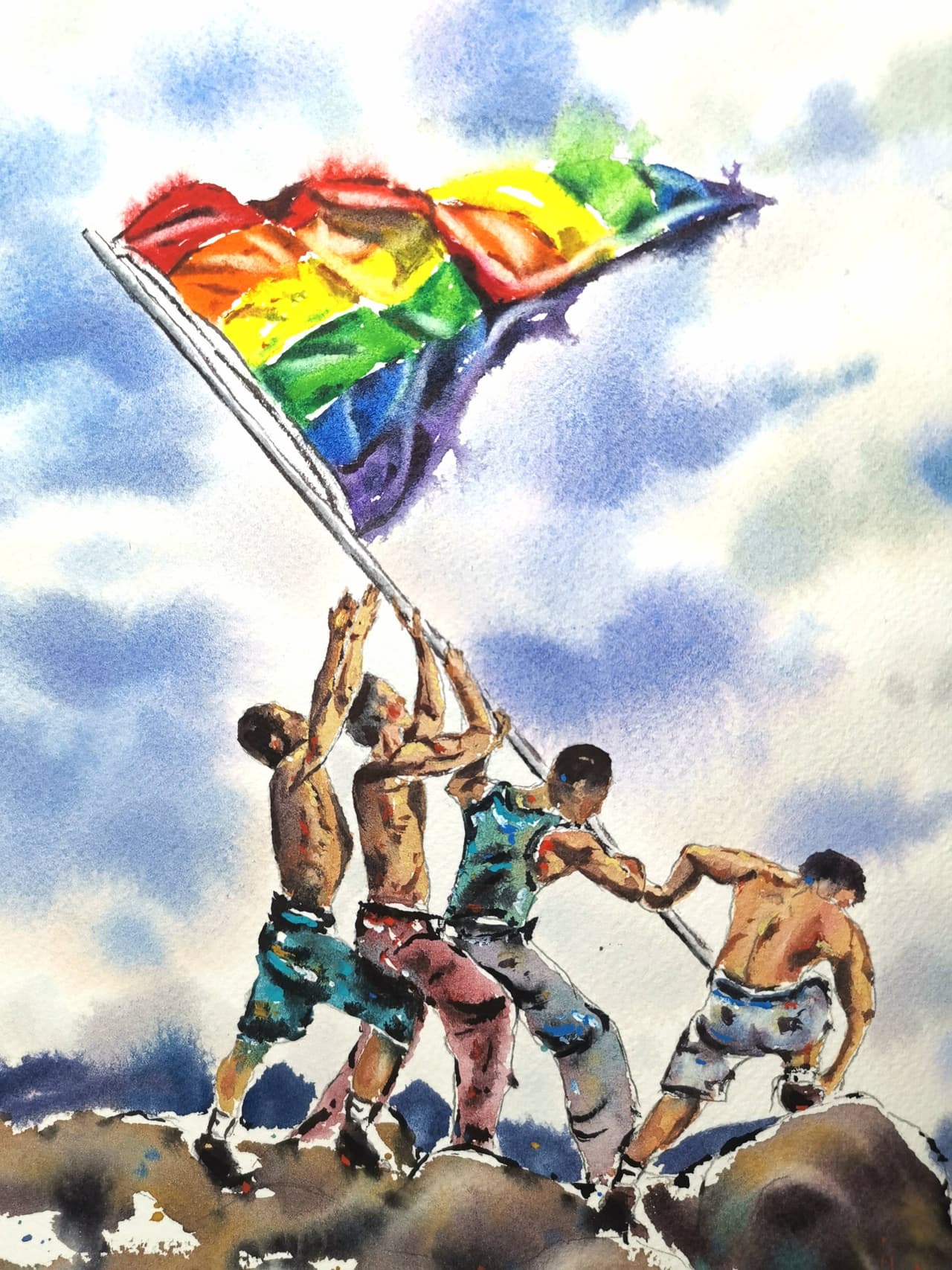 Rainbow Pride Gay Flag Art Rainbow Flag Painting Original Watercolor Pride Flag Artwork Gay Party Artwork LGBT Painting — image 1