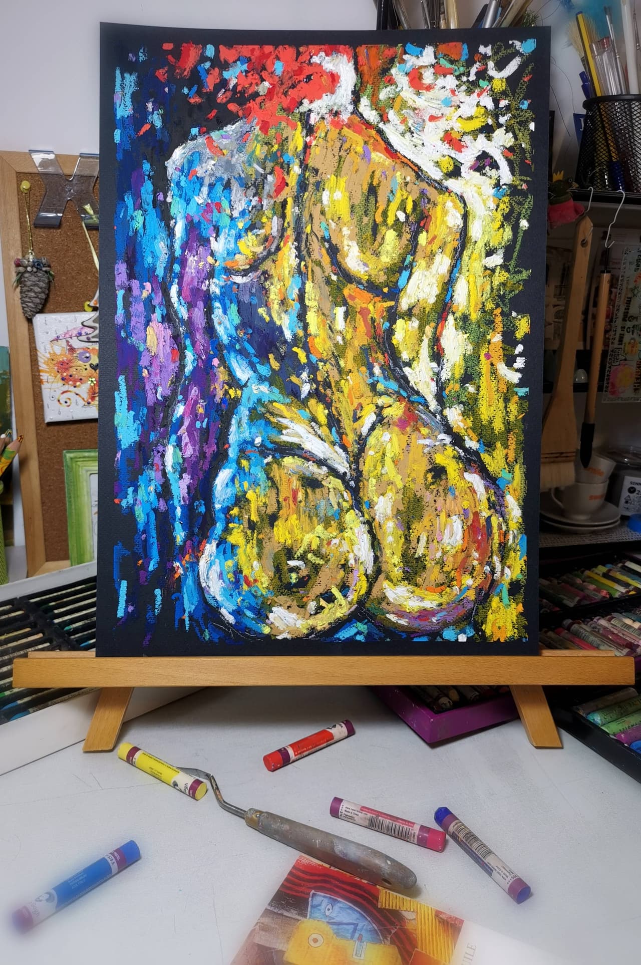 Original Oil Pastel Abstract Nude Painting - Female Body Wall Art — image 3