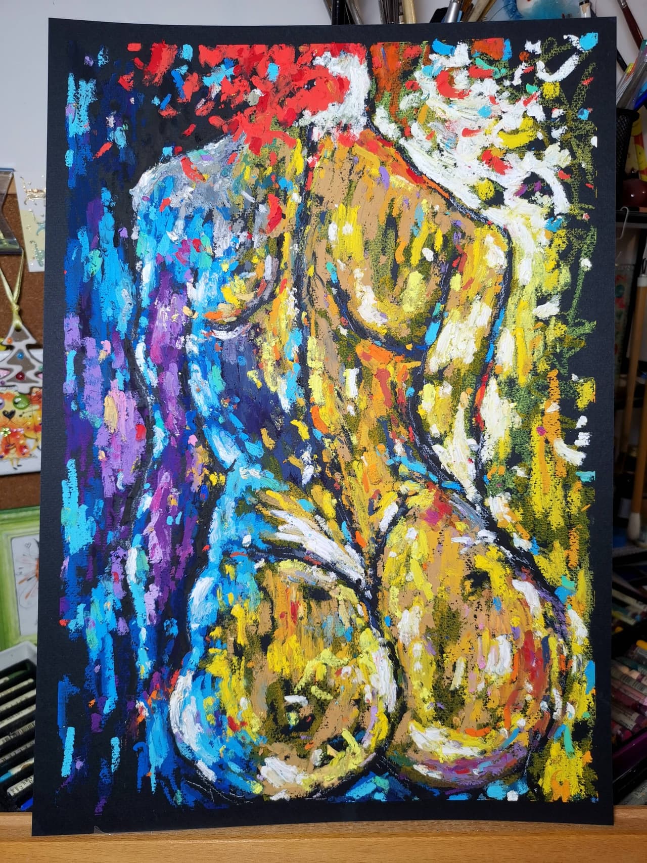 Original Oil Pastel Abstract Nude Painting - Female Body Wall Art — image 2