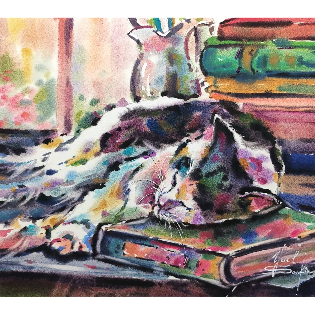 Cat painting Original watercolor painting Animal painting — image 1