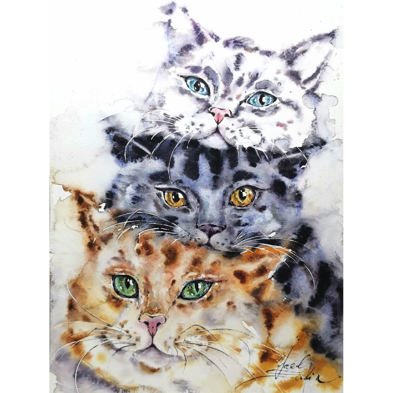 Cats painting Original watercolor artwork — image 1