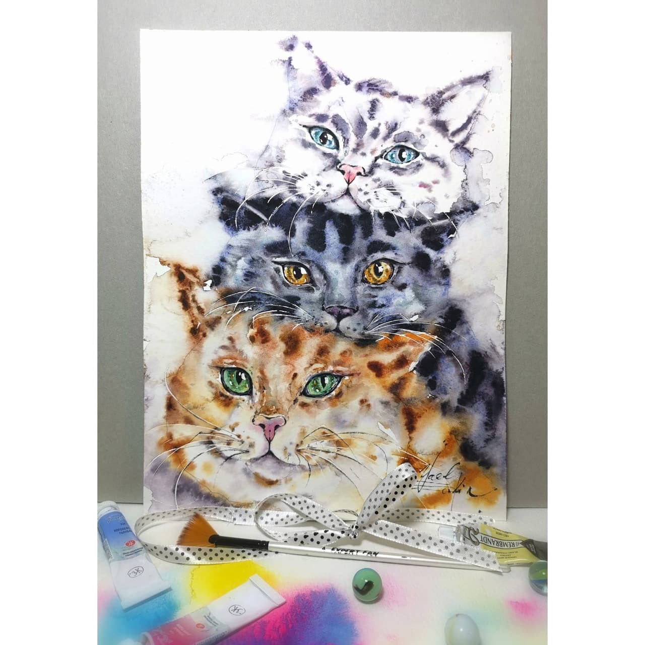 Cats painting Original watercolor artwork — image 3