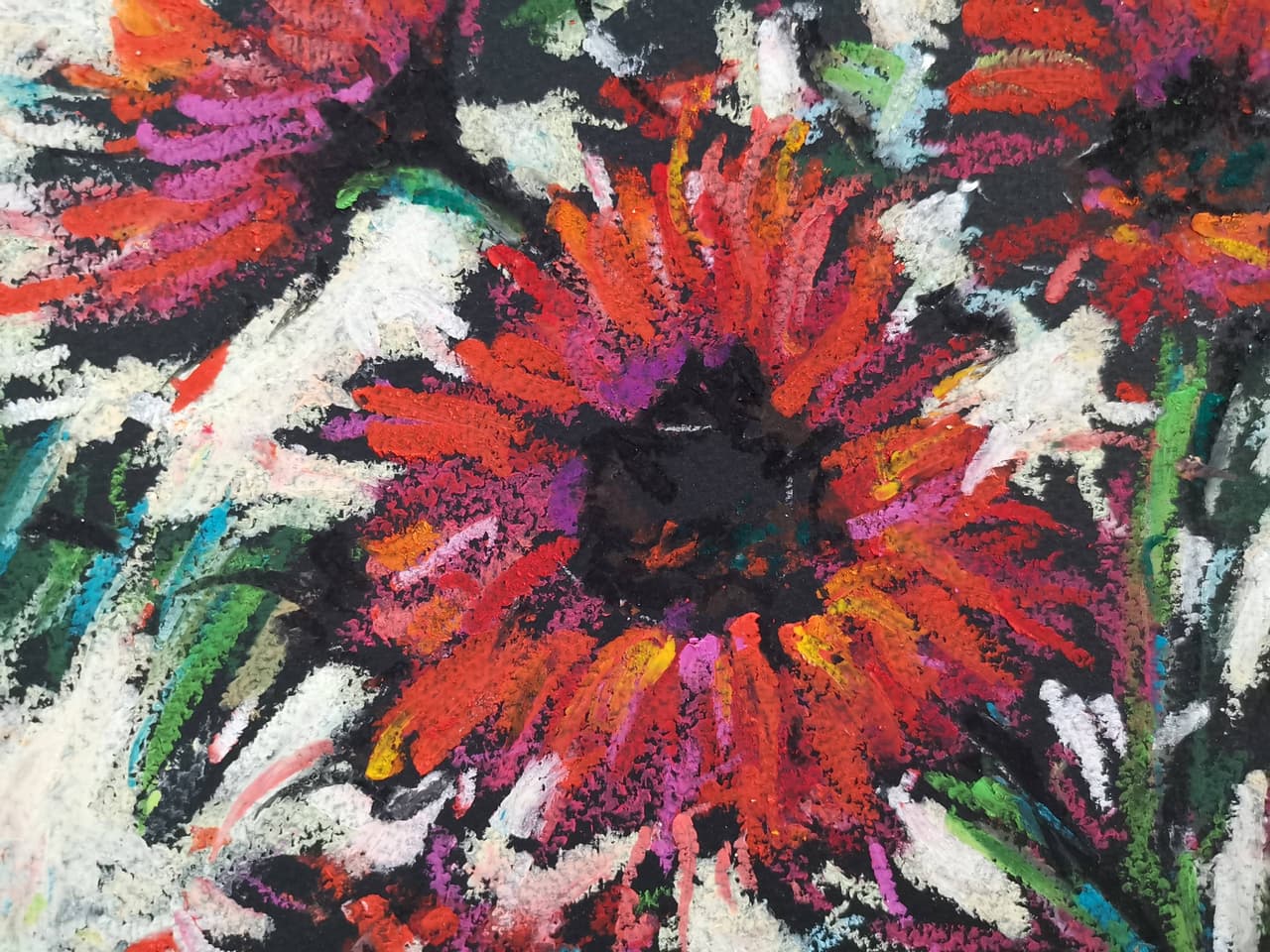 Red Gerbera Blooms - Original Oil Pastel Floral Painting — image 3