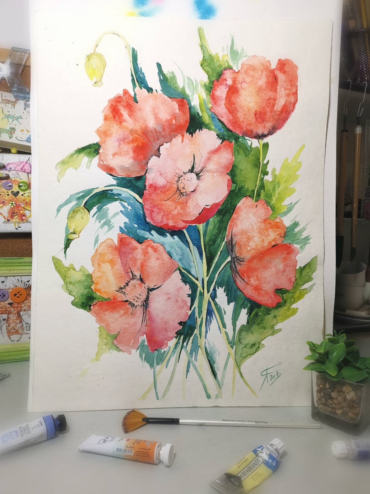 Poppy flower painting Original watercolor painting — image 2