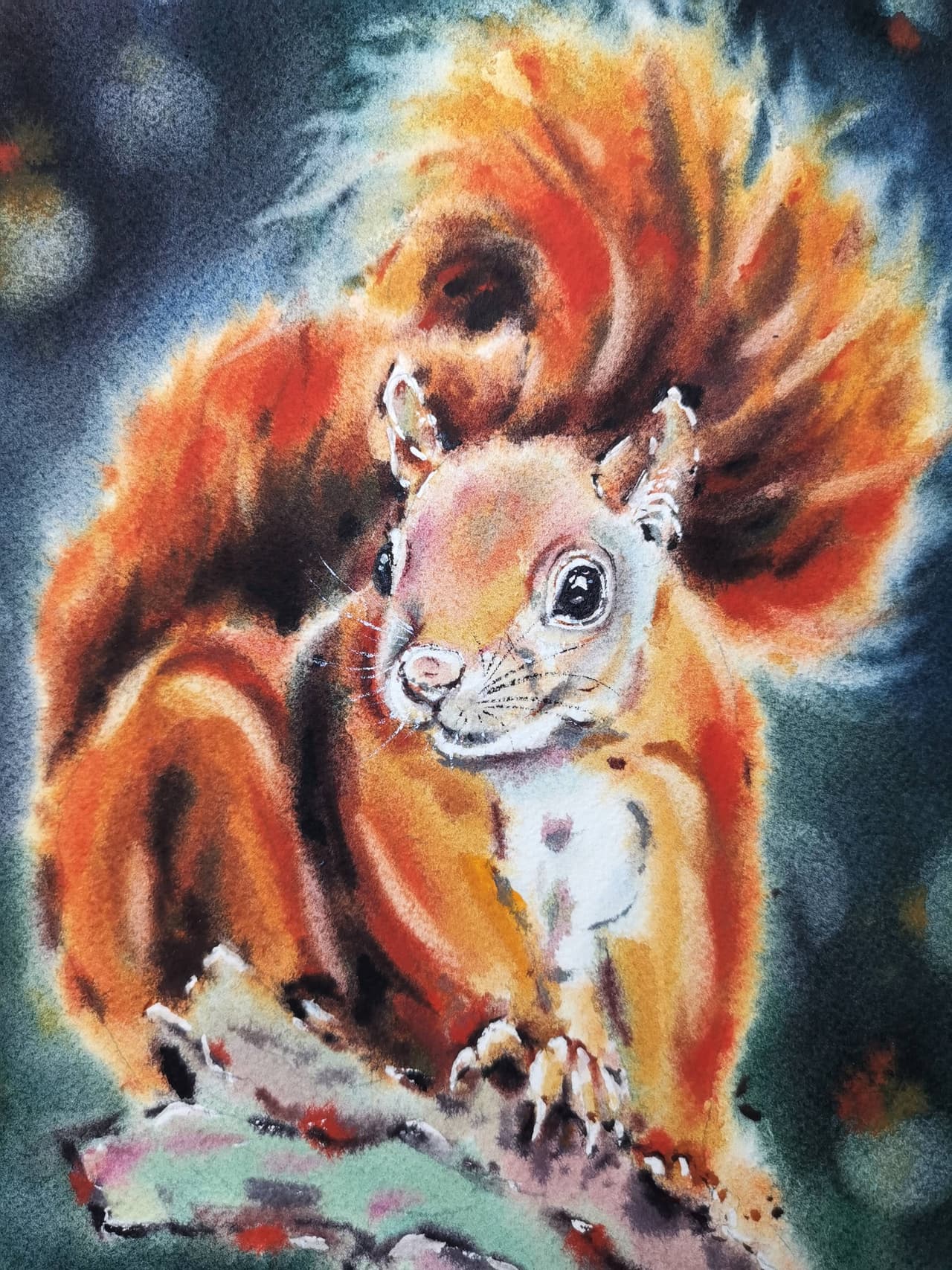 Original Watercolor Red Squirrel on a Branch Painting - Animal Wall Art — image 2