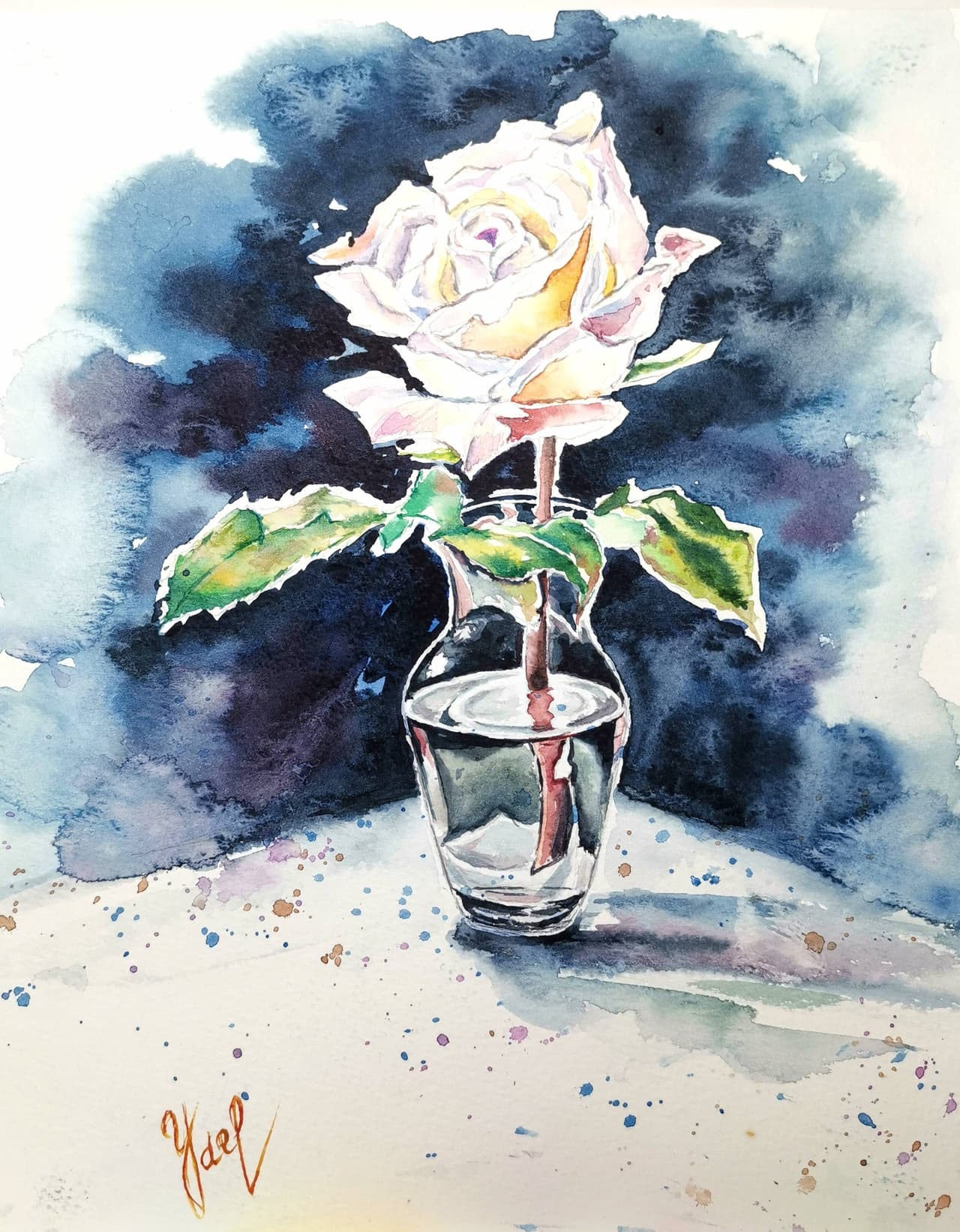White rose painting Original watercolor painting — image 1