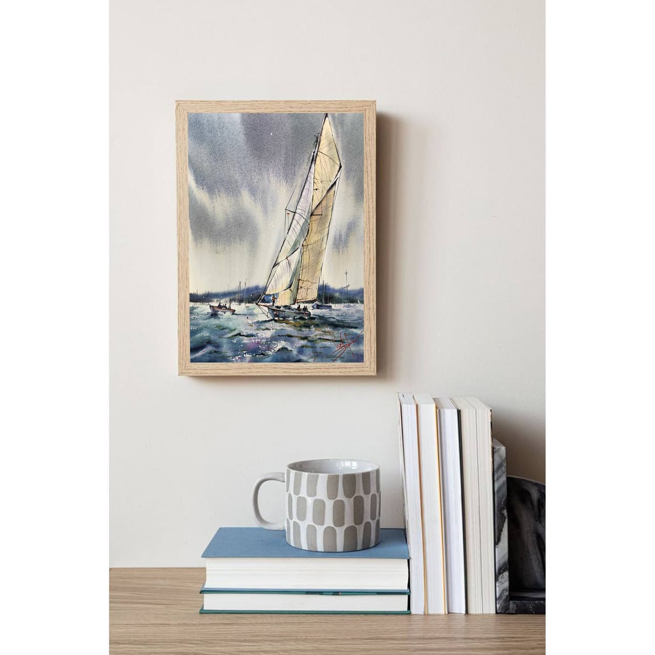Sailing yacht painting Seascape artwork Original watercolor painting Sailing boat painting Sailboat artwork Travel painting Regatta painting  — image 2
