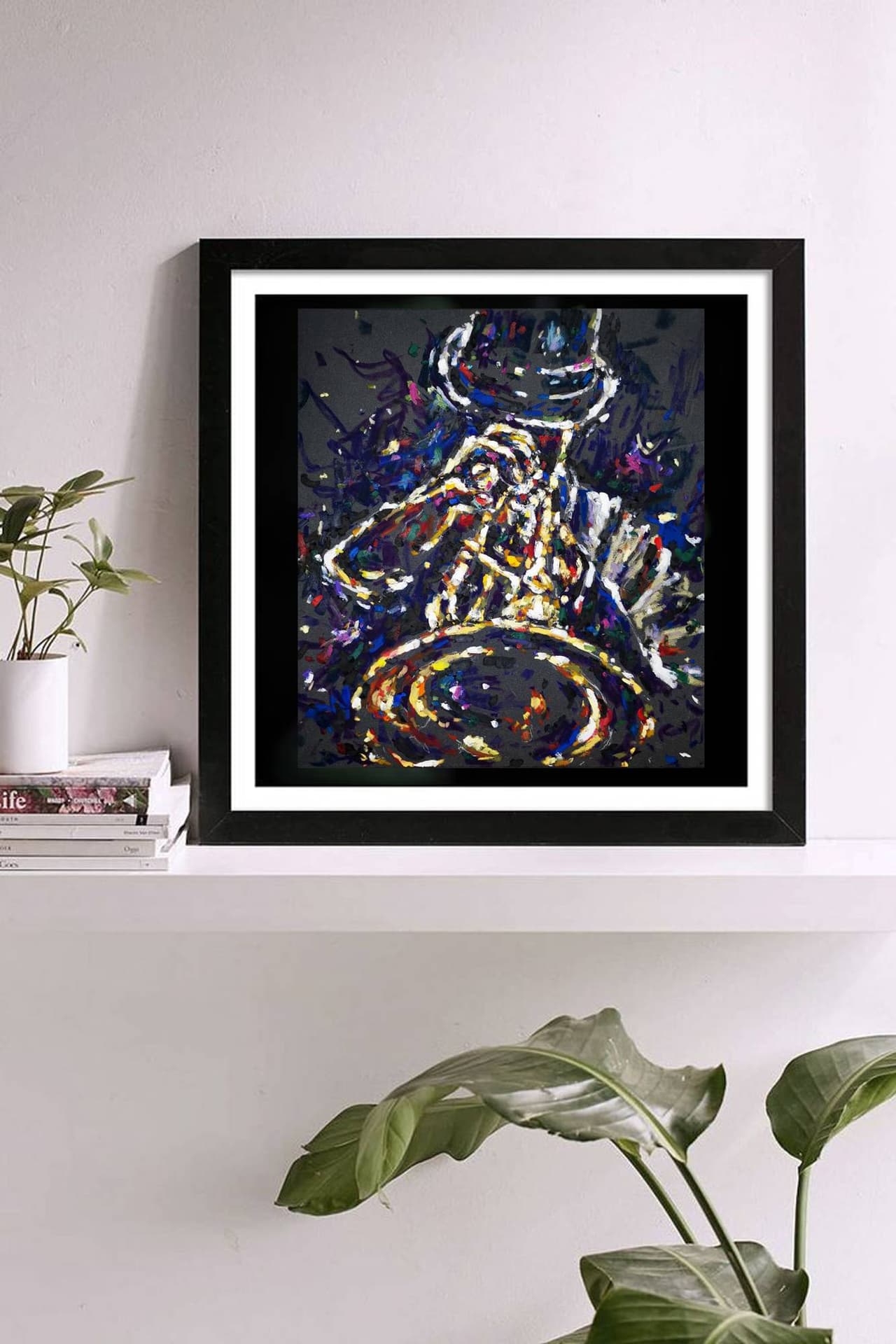 Original Oil pastel Jazz Saxophonist Painting - Musician Wall Art — image 1