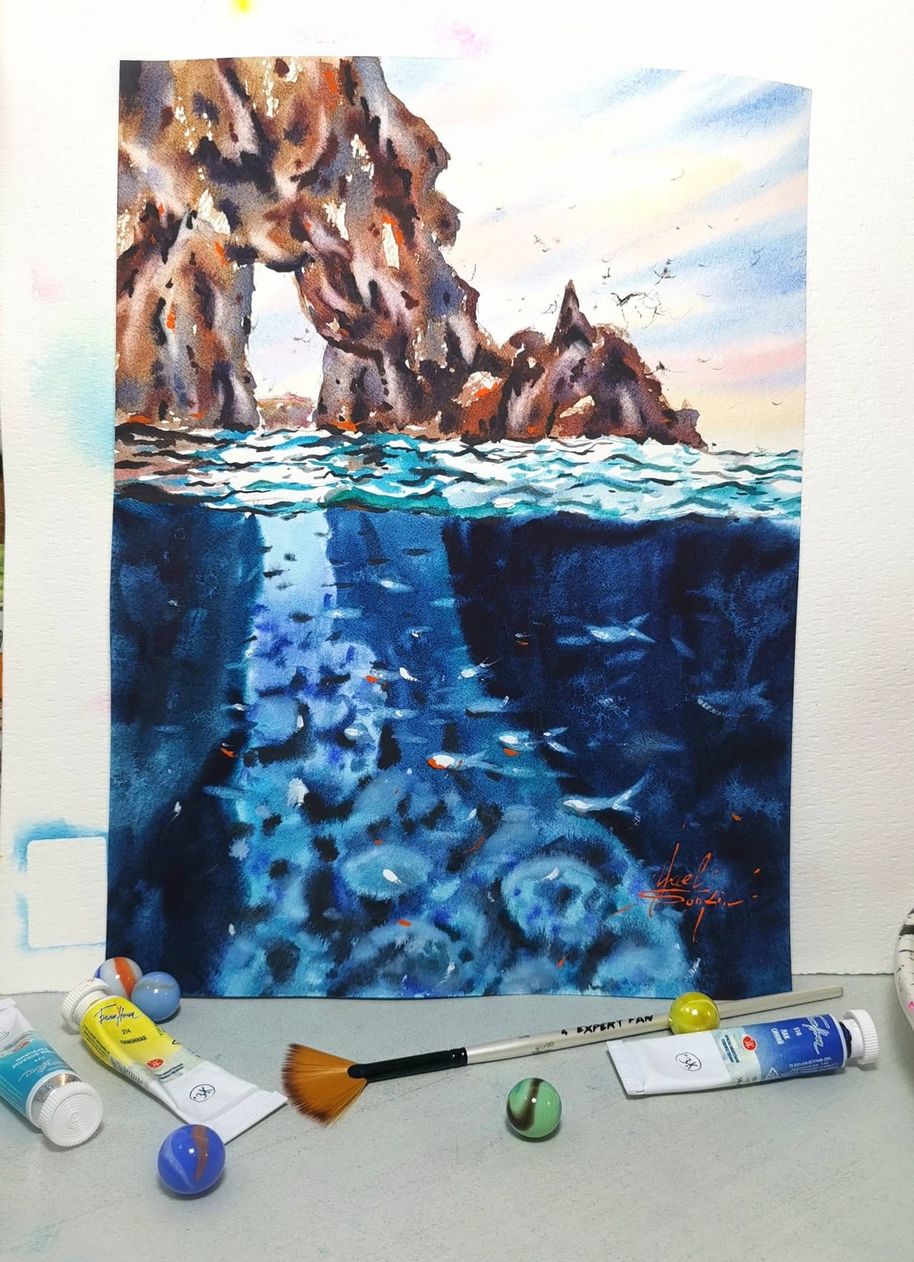 Original watercolor painting Sea rocks painting Seascape painting — image 2