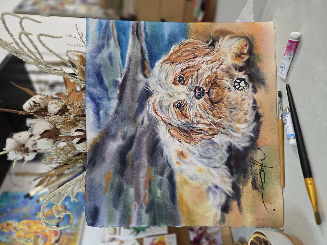 Shih Tzu Dog Watercolor Painting - Original Pet Portrait Wall Art — image 1