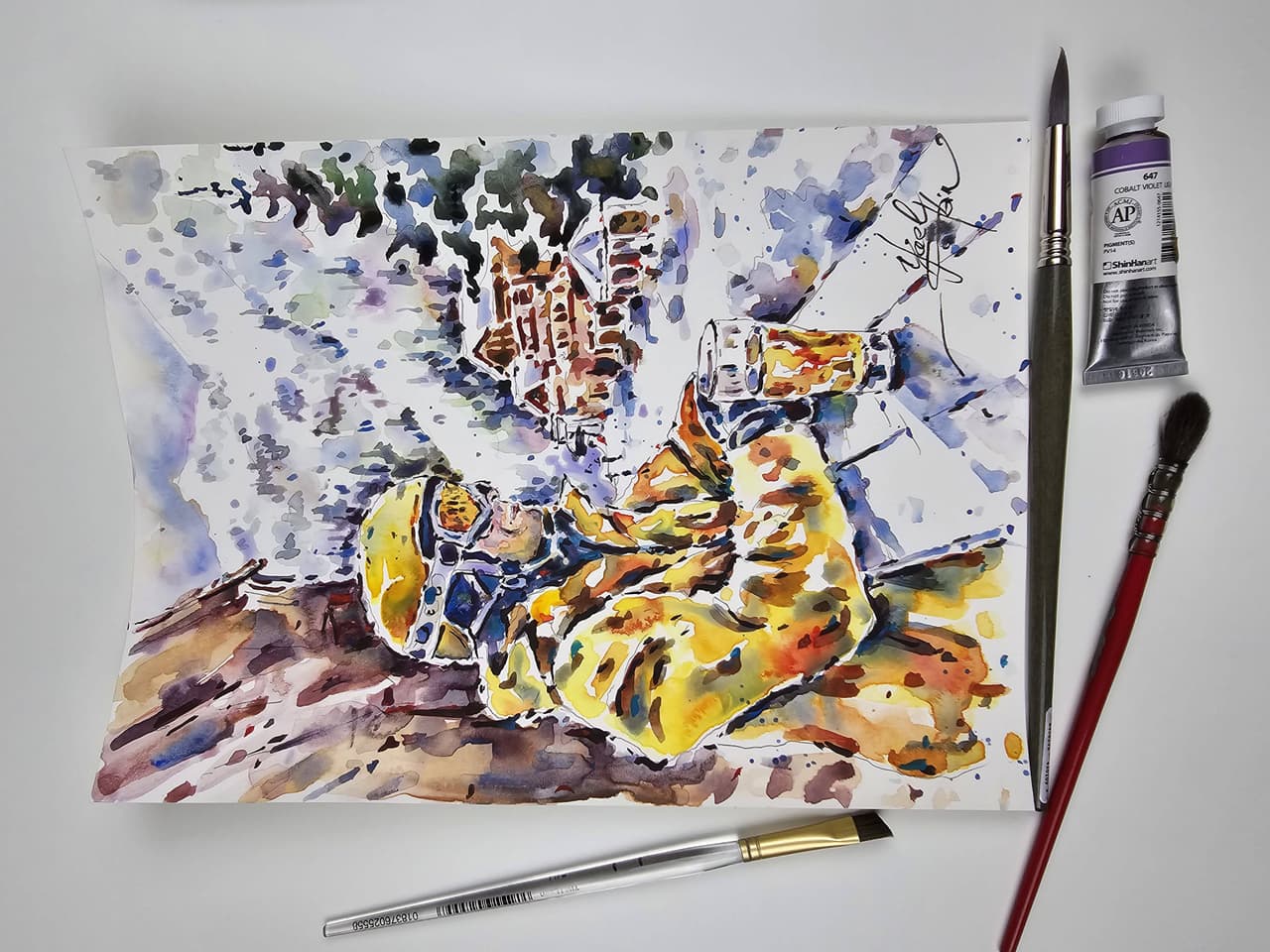 Winter landcsape painting Original watercolor artwork — image 2