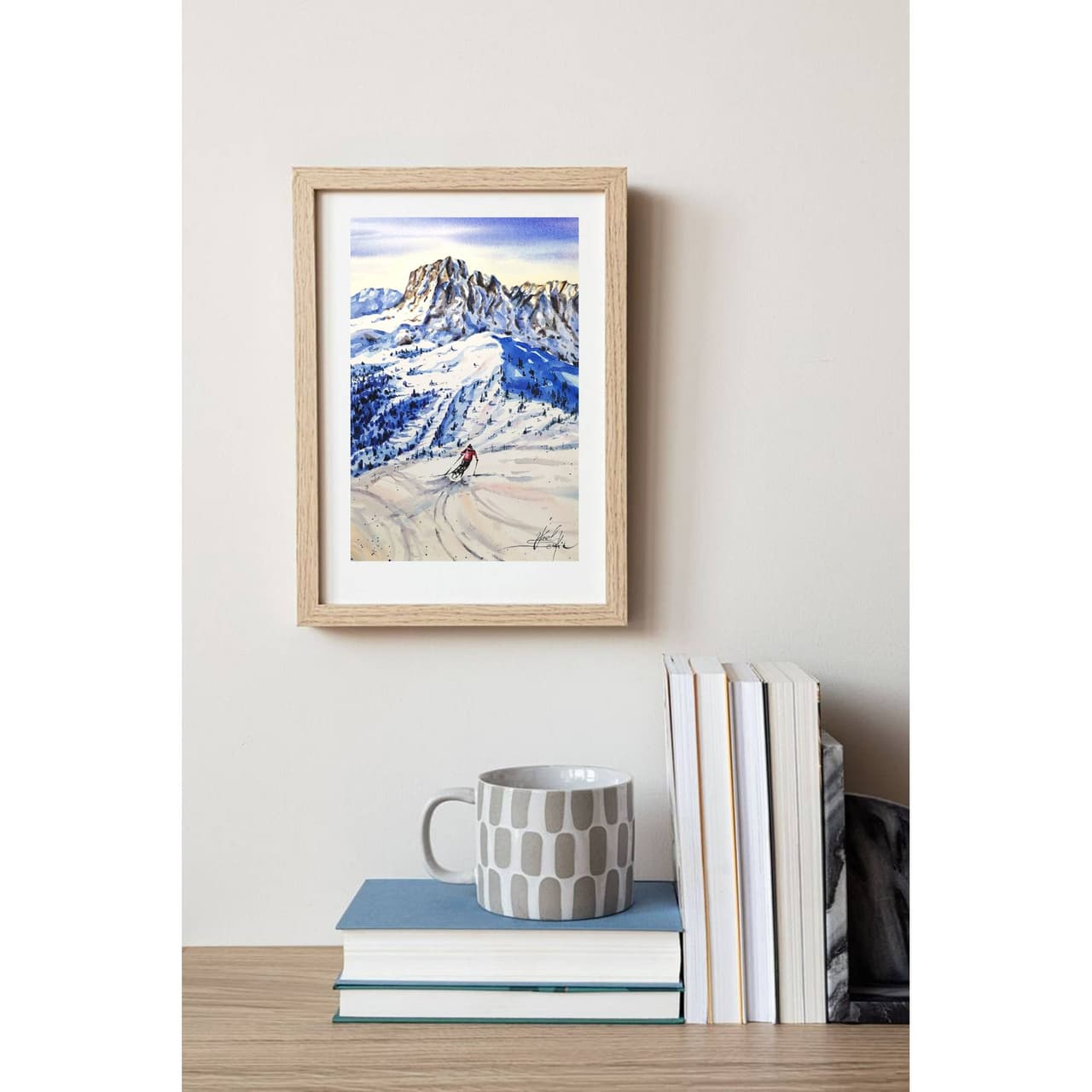 Ski painting Original watercolor painting Alps mountains artwork Skiing artwork Winter landscape — image 3