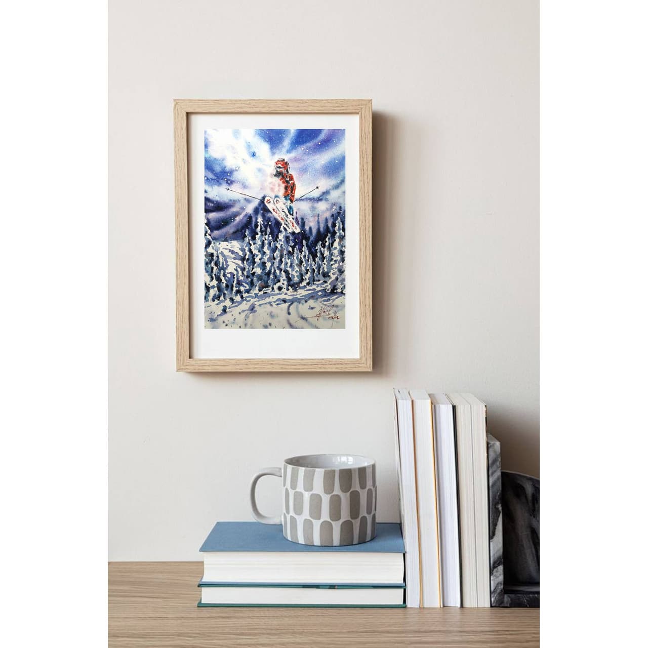 Skiing painting Original watercolor painting — image 4