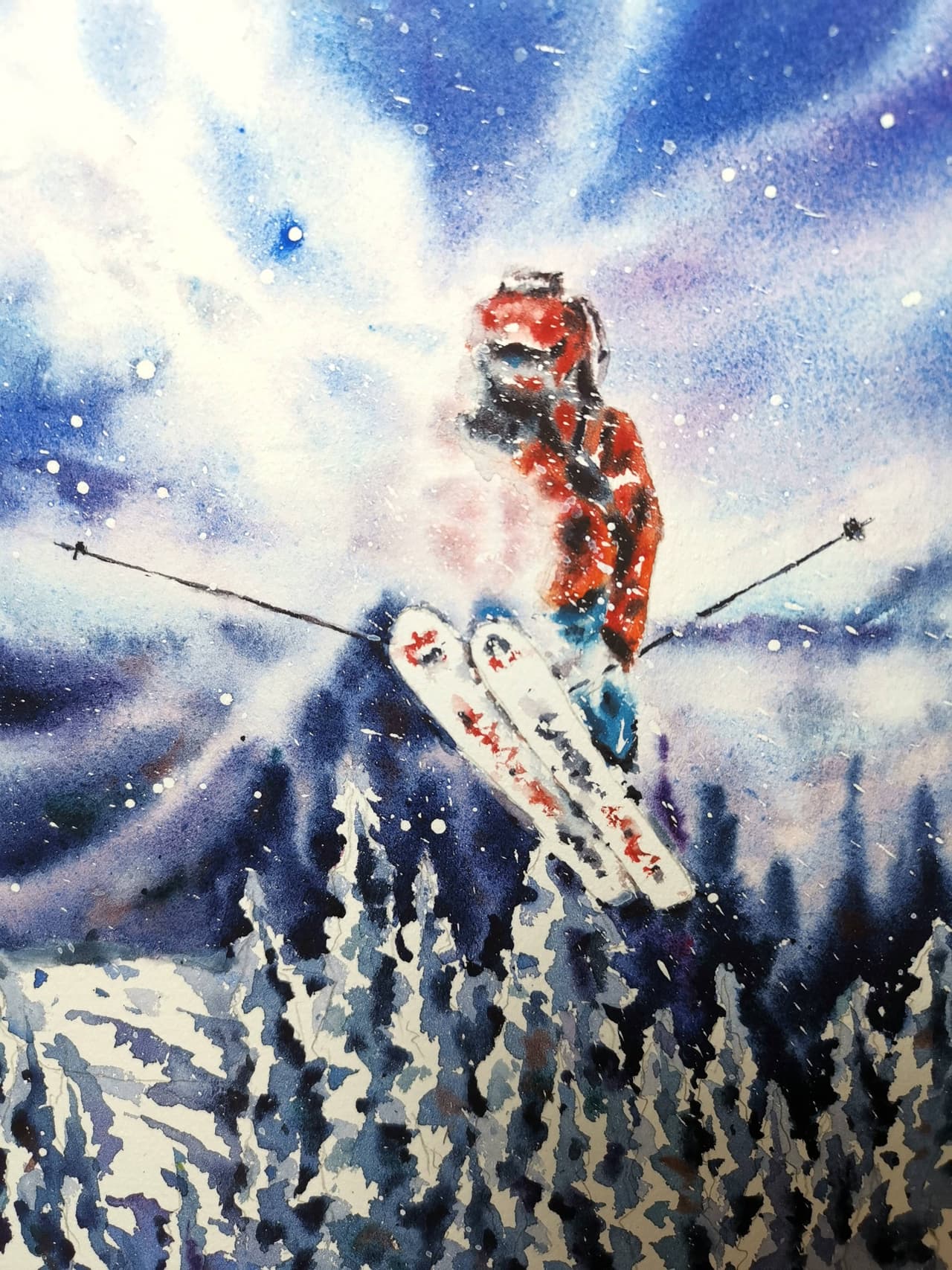 Skiing painting Original watercolor painting — image 3