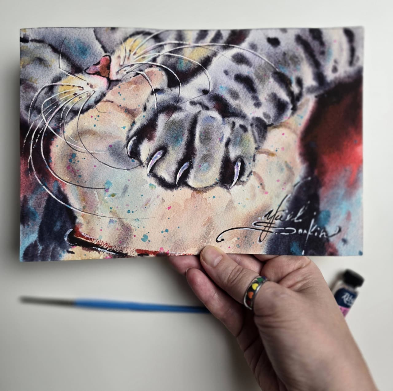 Original Watercolor Cat Painting - Animal Wall Art — image 2