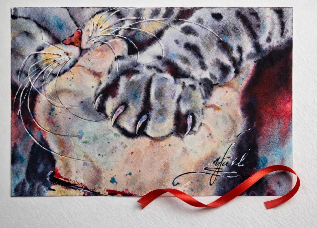 Original Watercolor Cat Painting - Animal Wall Art — image 3