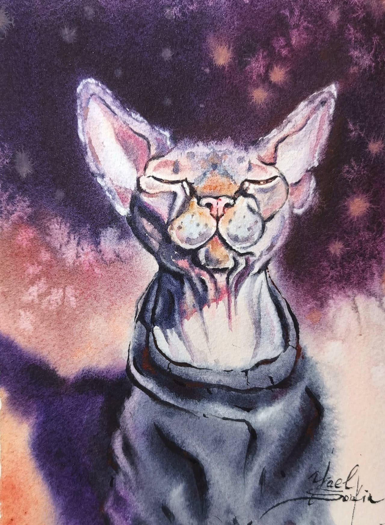 ORIGINAL watercolor painting SPHYNX CAT painting — image 2