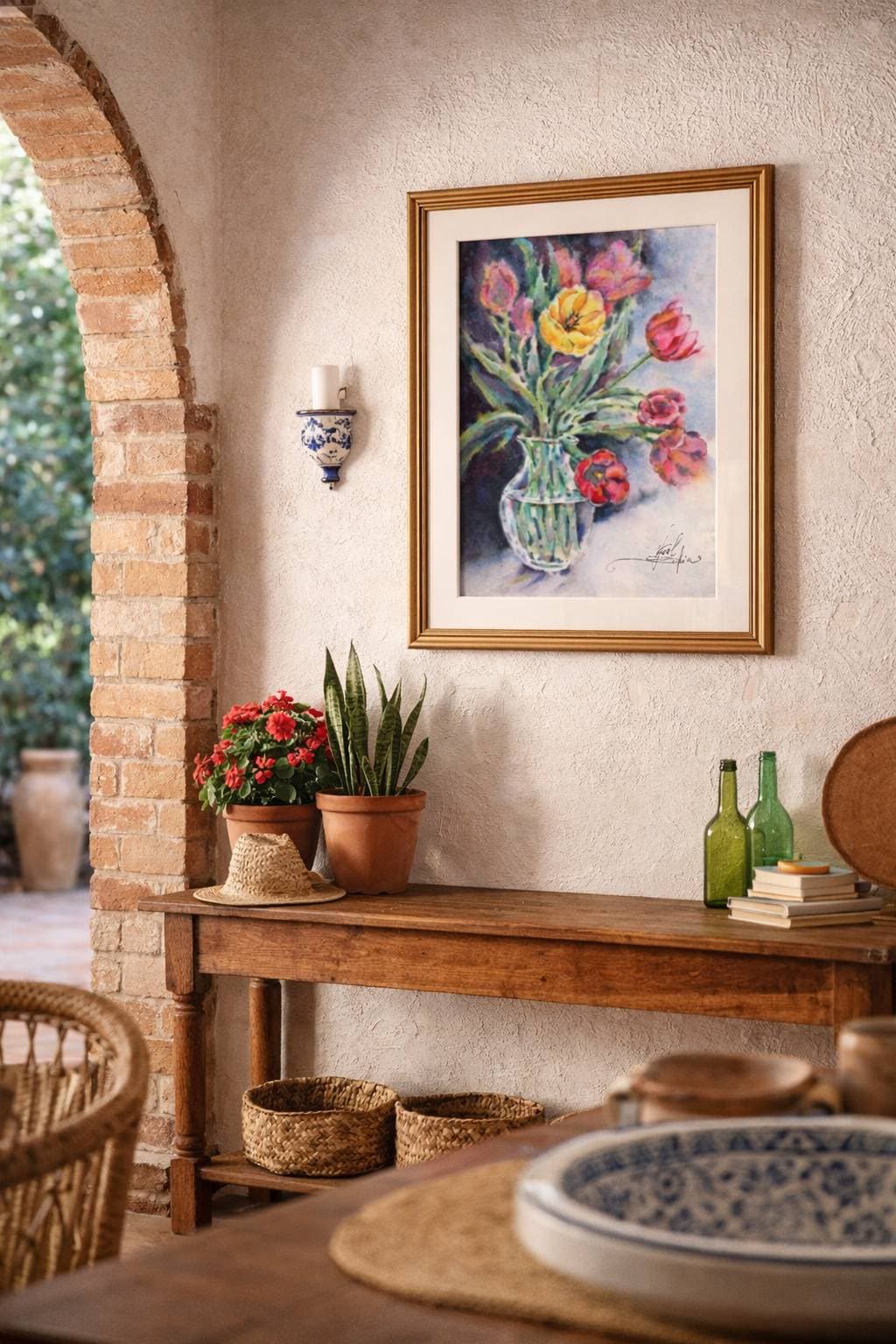 Original Watercolor Spring Tulips in Glass Vase Painting - Floral Wall Art — image 6