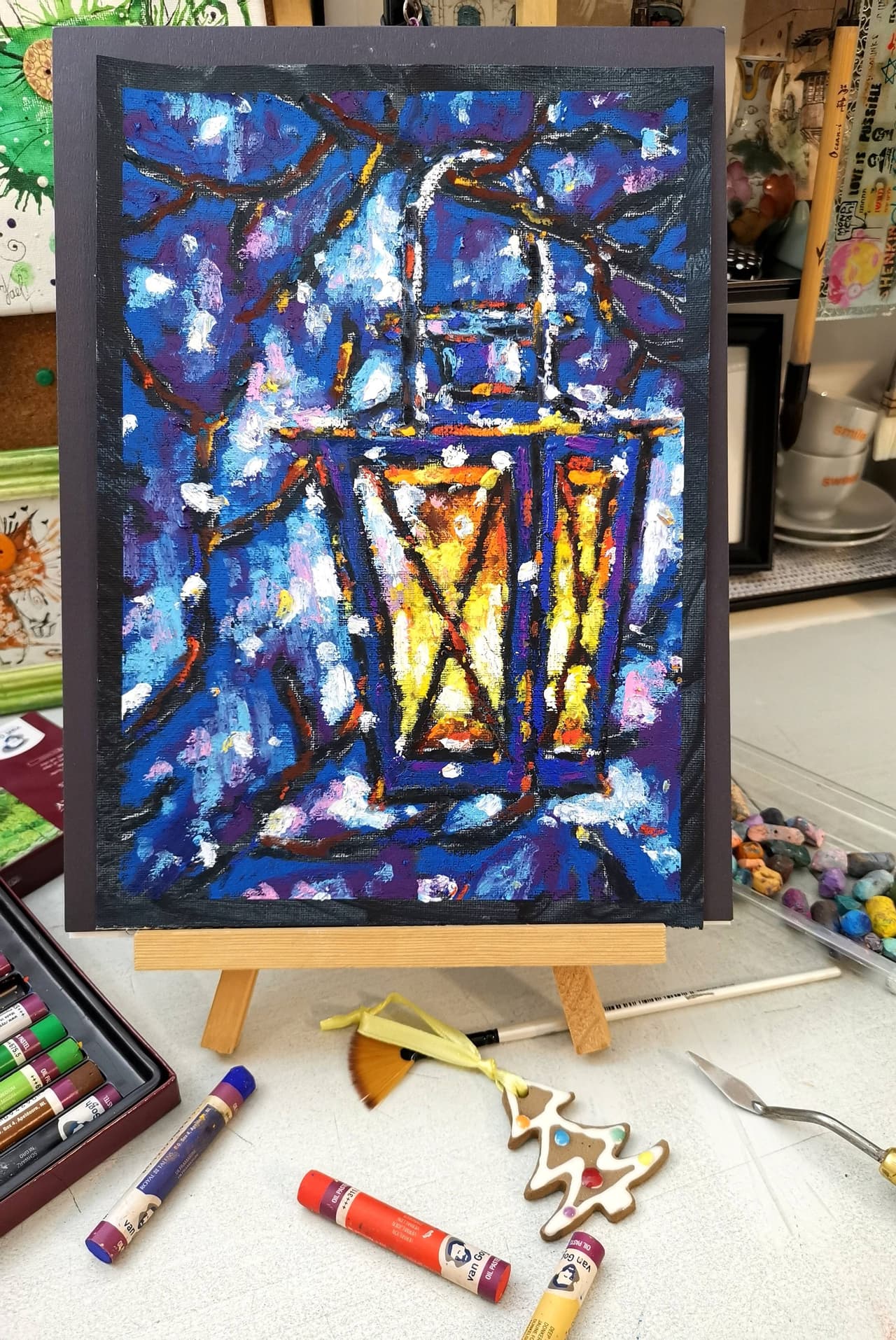 Street light artwork Original oil pastel painting — image 3