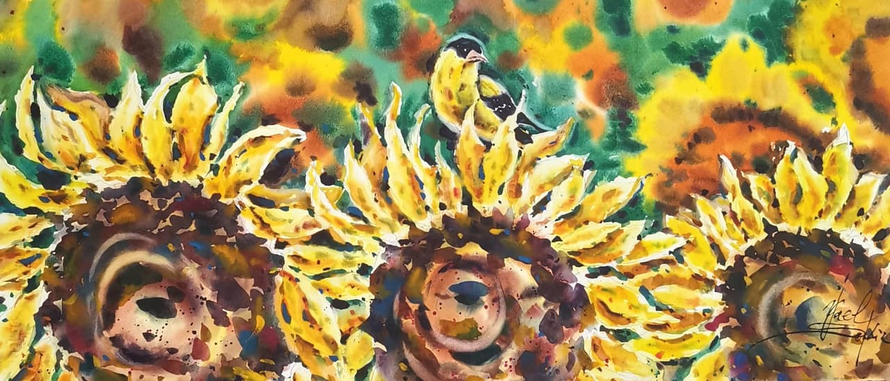 Sunflowers painting Original watercolor artwork — image 1