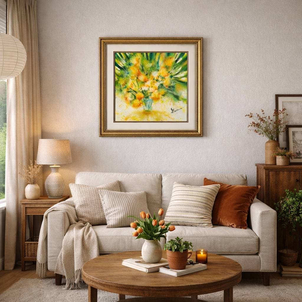 Original Watercolor Yellow Flowers Painting - Floral Wall Art — image 6