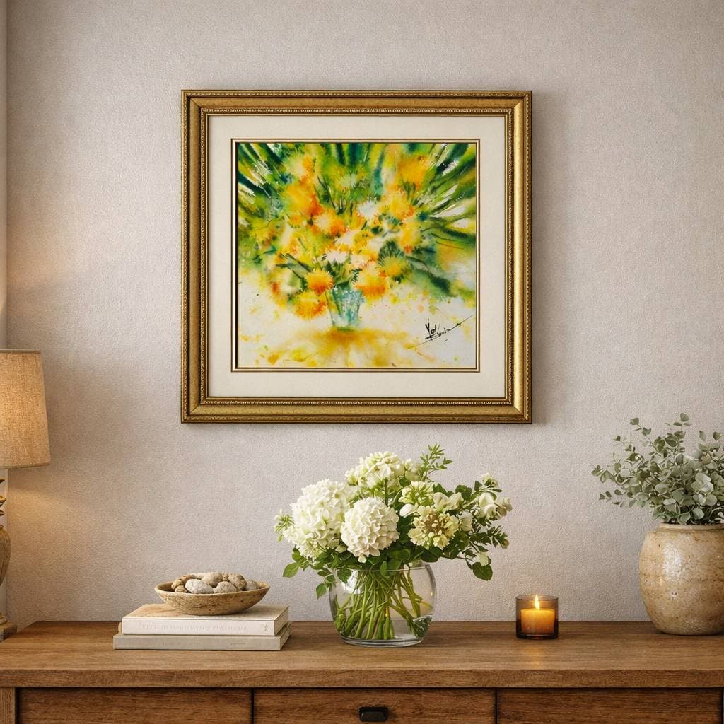 Original Watercolor Yellow Flowers Painting - Floral Wall Art — image 8