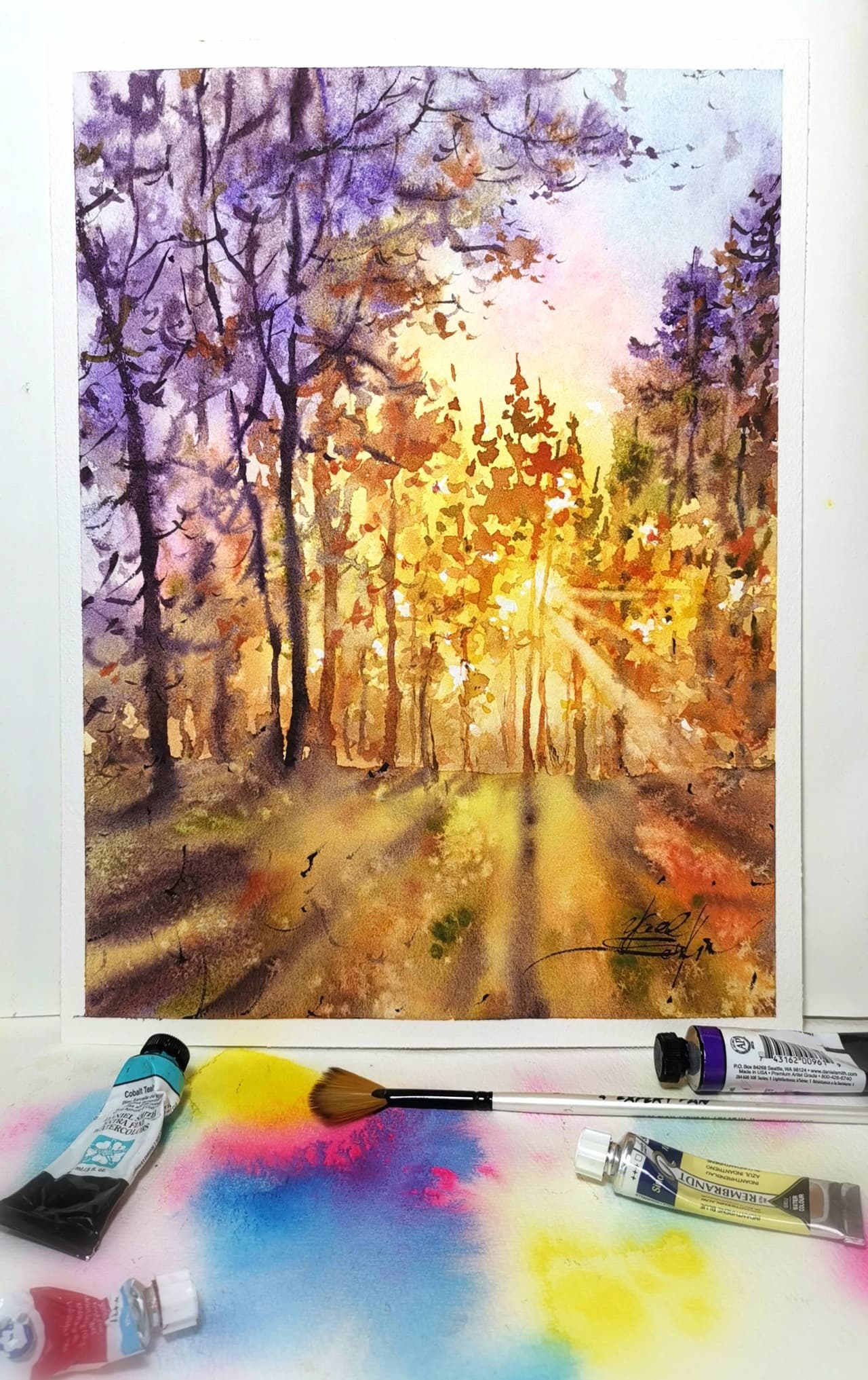 Original watercolor painting Sunset painting Landscape artwork — image 2