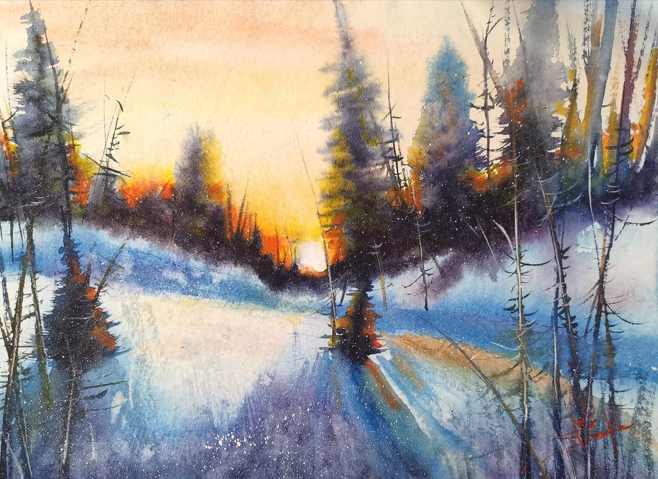 Alaska Painting Original Watercolor Pine Tree Painting  — image 1