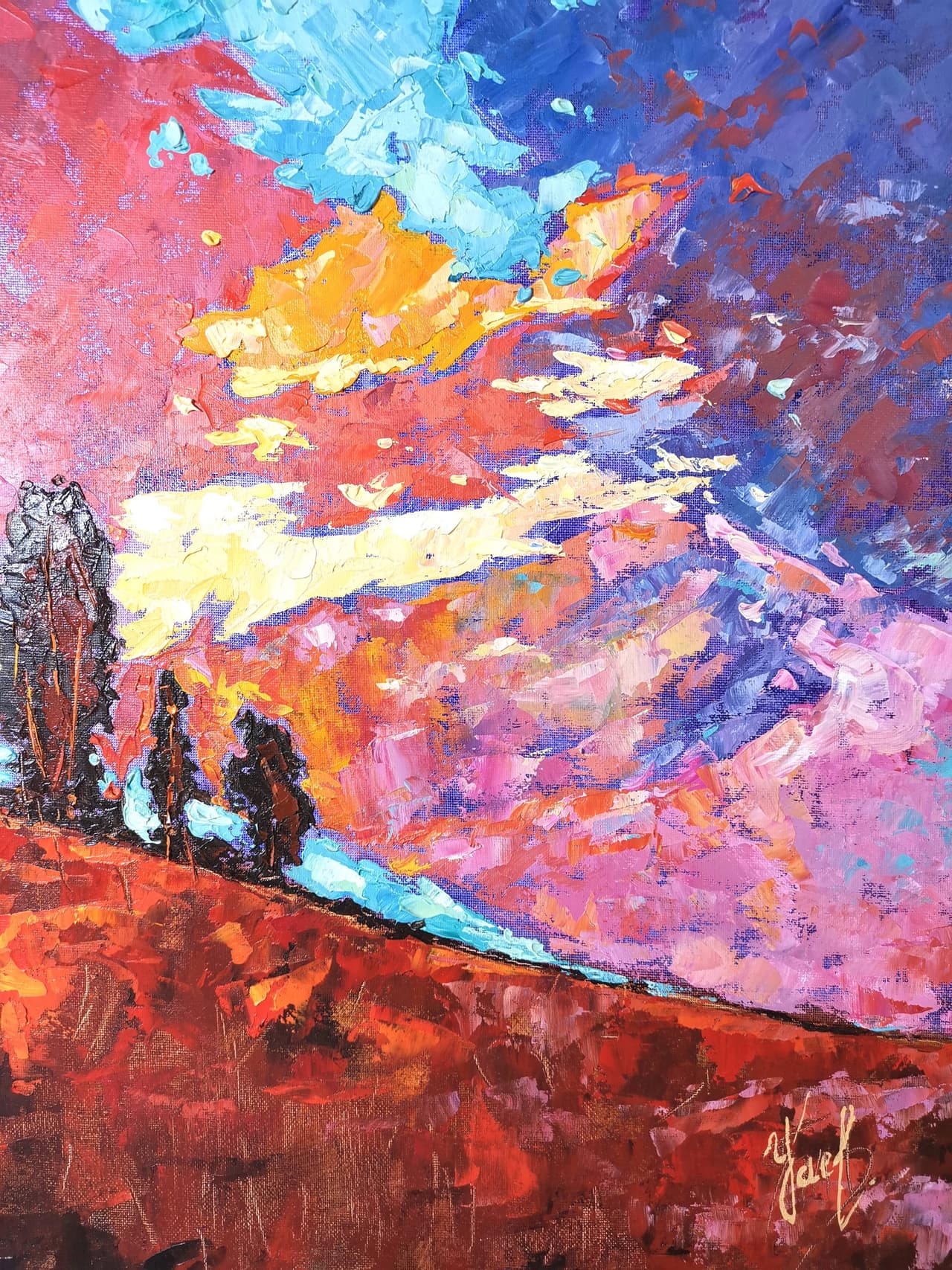 Abstract Sunset Landscape Wall Art - Original Impasto Oil Painting on Canvas — image 2