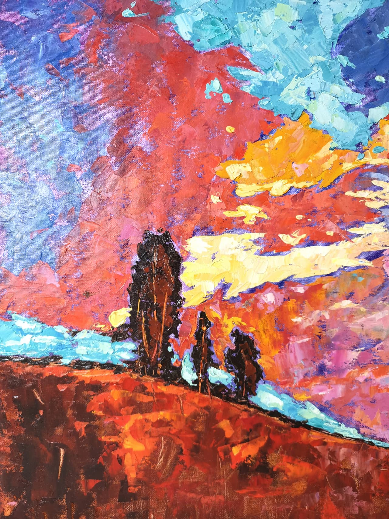 Abstract Sunset Landscape Wall Art - Original Impasto Oil Painting on Canvas — image 3