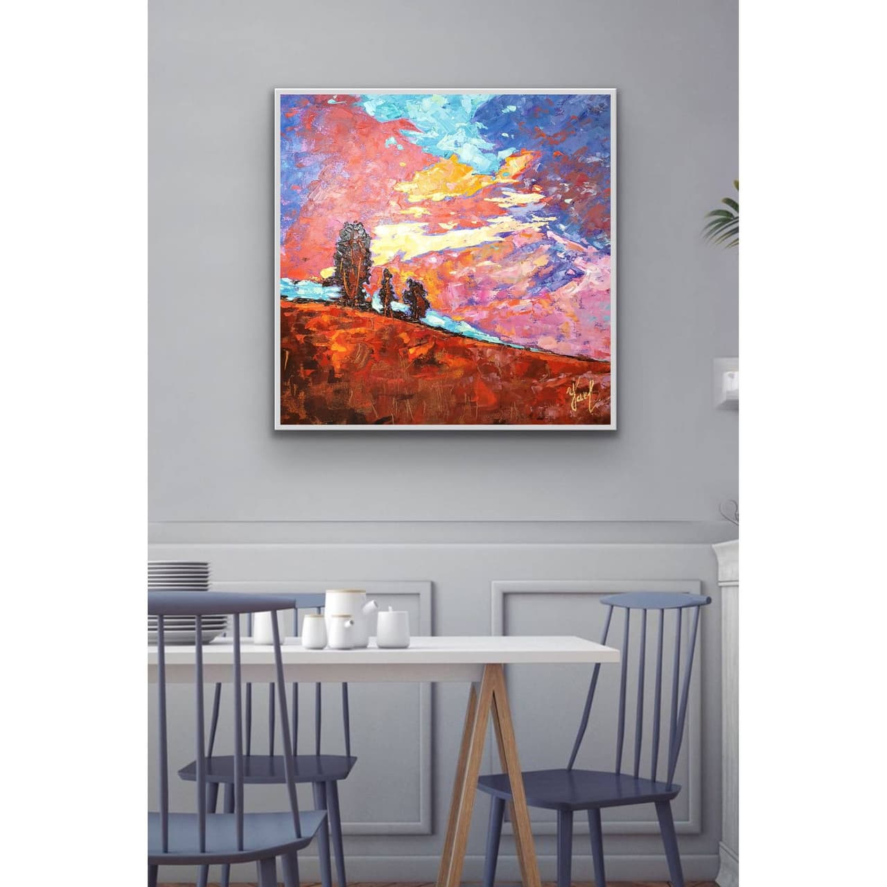 Abstract Sunset Landscape Wall Art - Original Impasto Oil Painting on Canvas — image 4