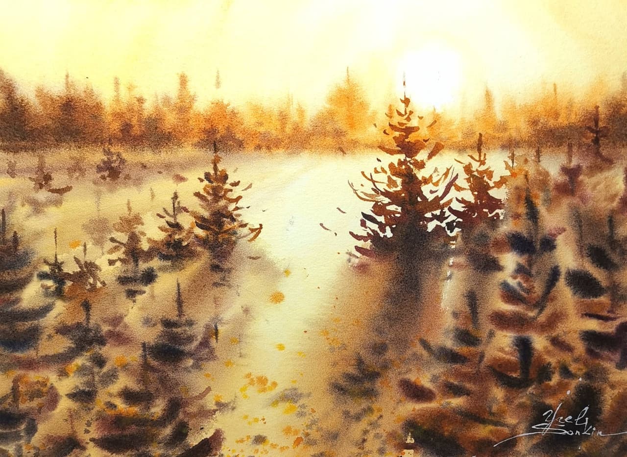 Pine tree artwork Original watercolor Canada landscape  — image 1