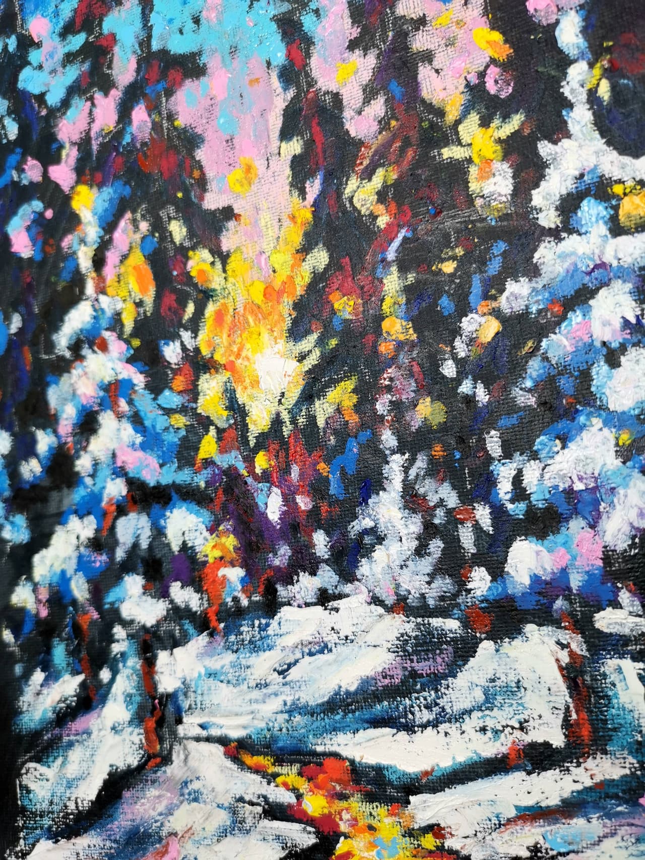 Winter landscape painting Original oil pastel artwork — image 4