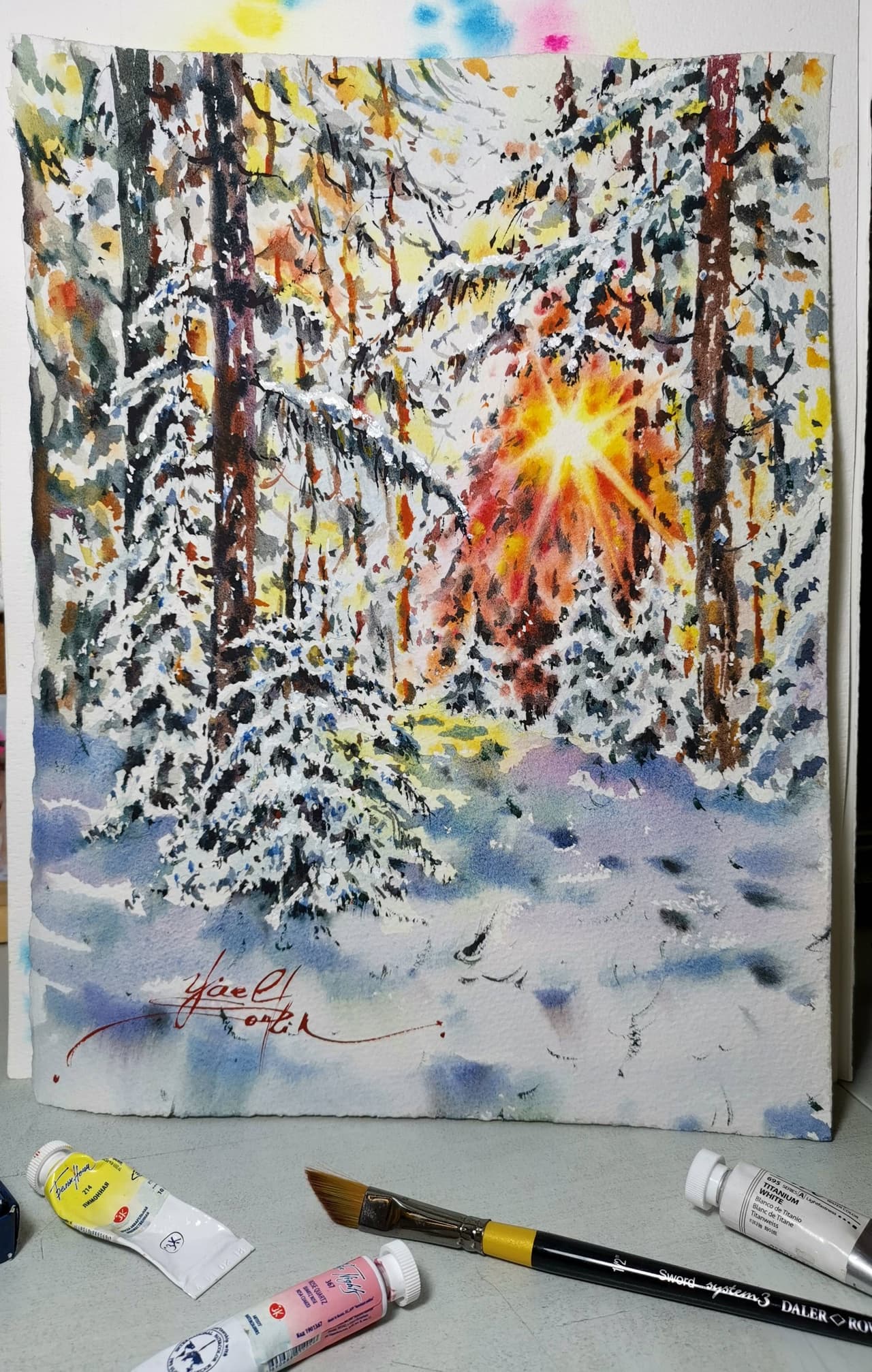 Winter landscape painting Original watercolor artwork — image 3