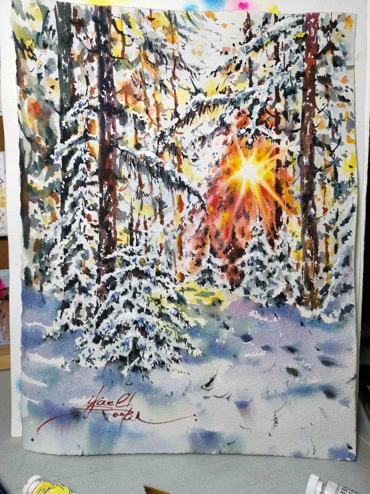 Winter landscape painting Original watercolor artwork — image 1