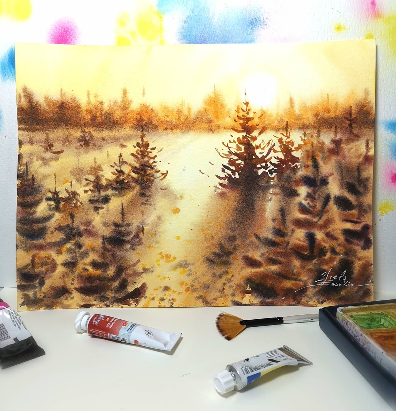 Pine tree artwork Original watercolor Canada landscape  — image 2