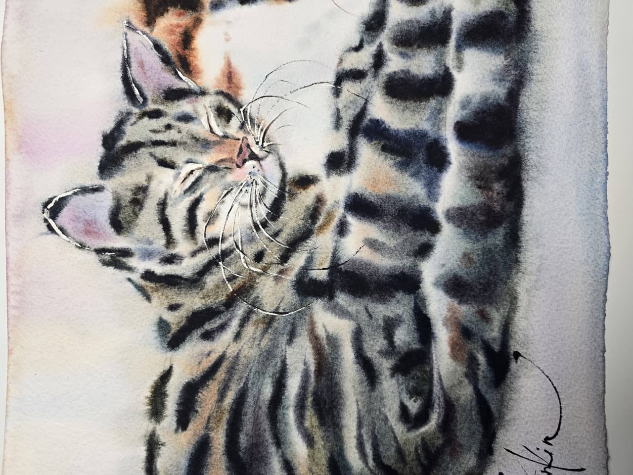 Tabby Cats Watercolor Painting - Sleeping Cats Wall Decor — image 2