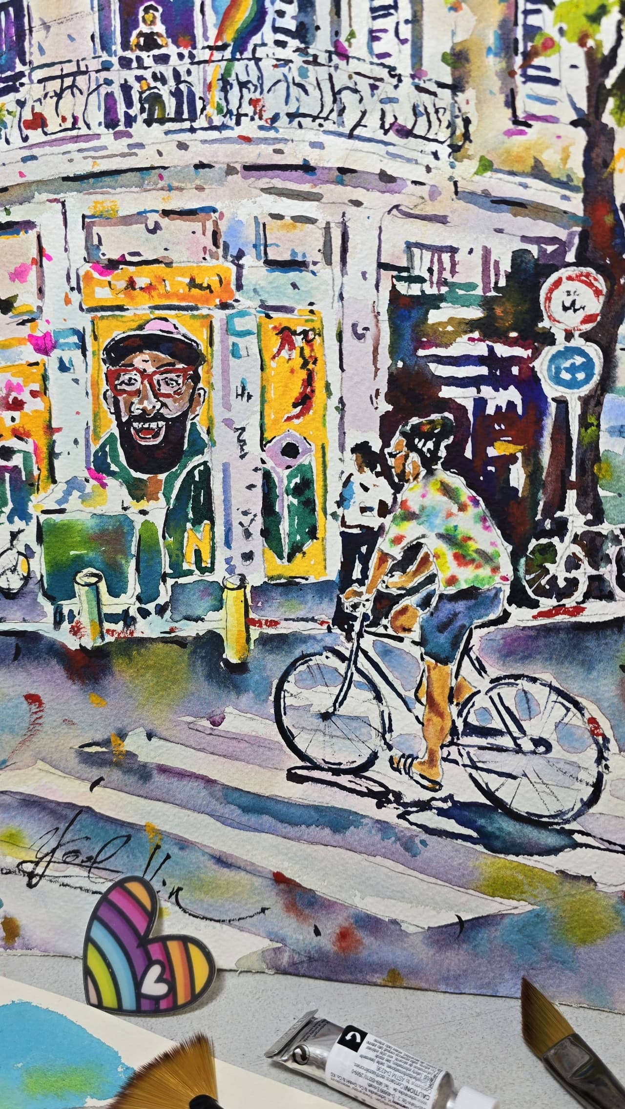 Original watercolor painting Tel Aviv architecture artwork — image 3
