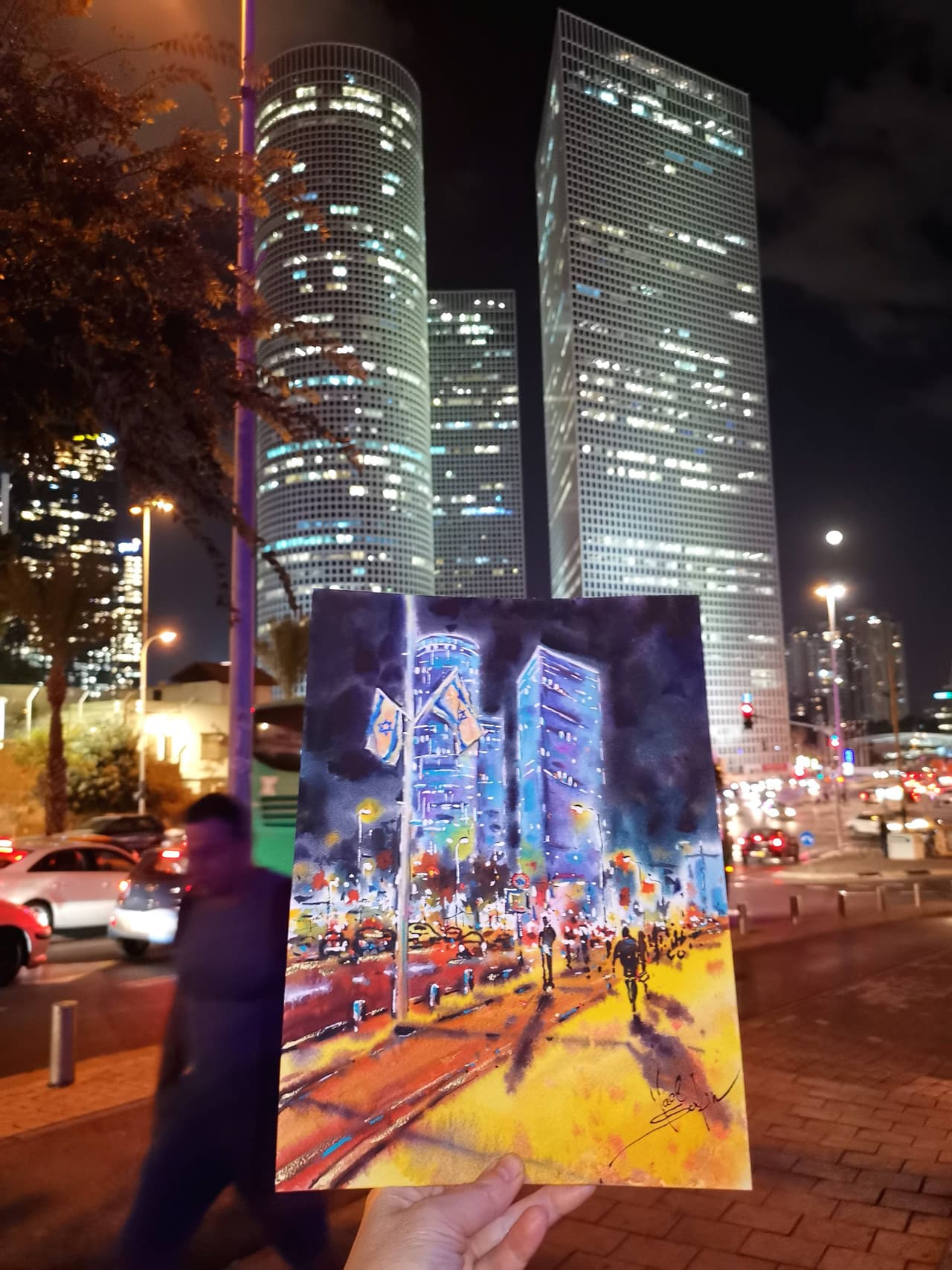 Tel Aviv City Artwork Original Painting Israel Cityscape Night City Painting — image 1