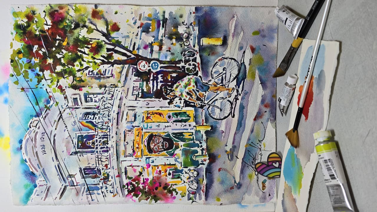 Original watercolor painting Tel Aviv architecture artwork — image 2