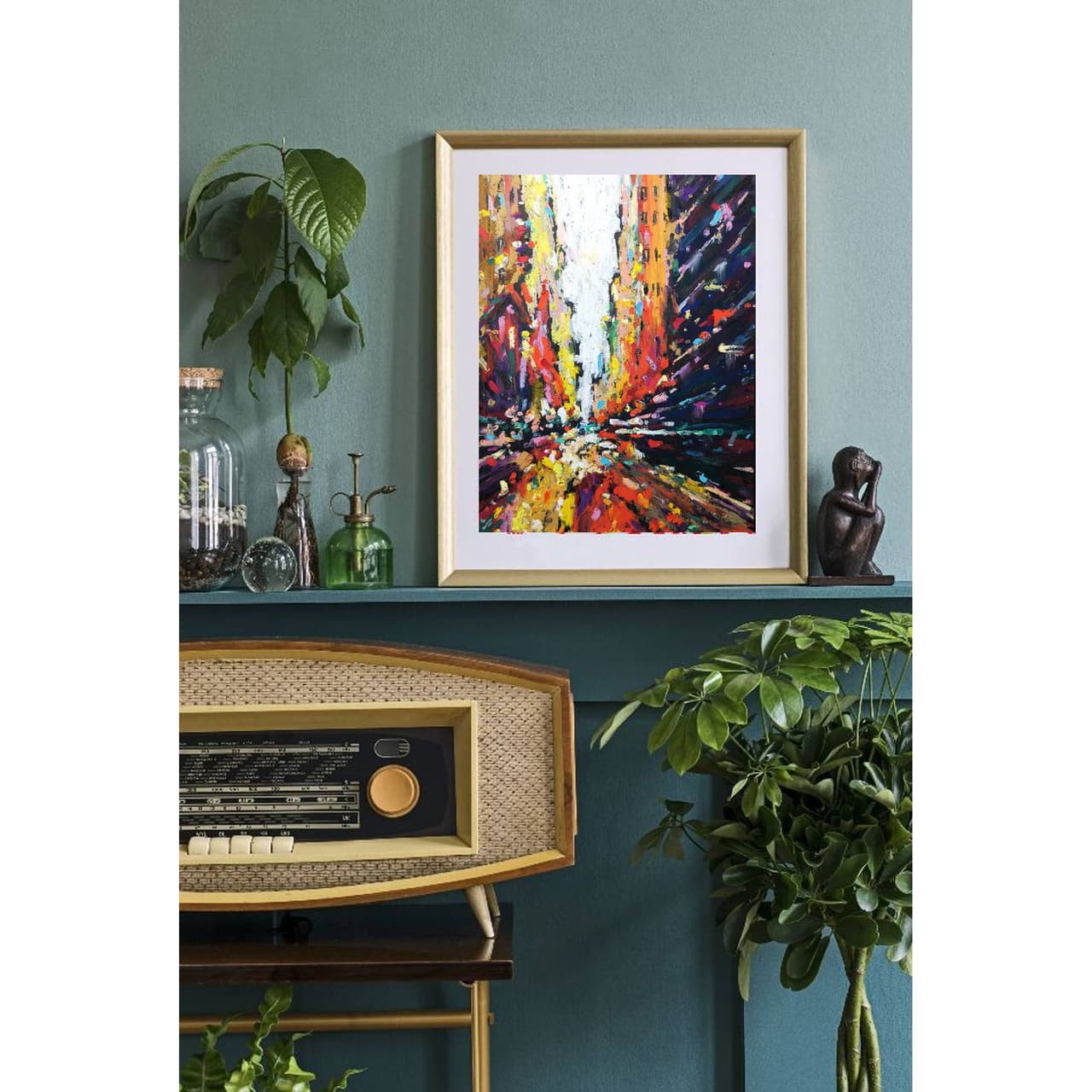 The Big Apple Lights - Original Oil Pastel Abstract New York City Painting — image 3