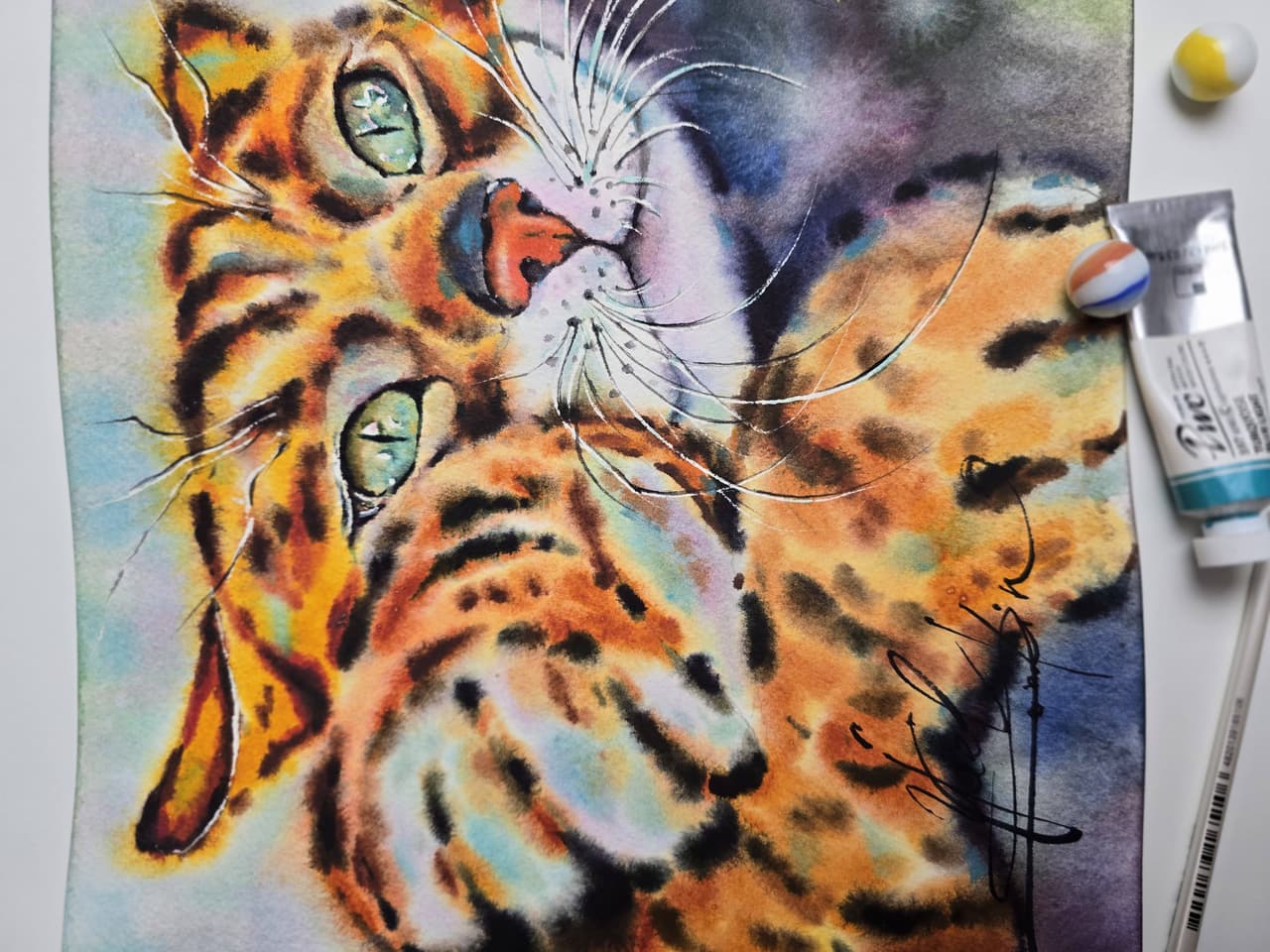 Bengal Cat Watercolor Painting - Original Orange Cat Wall Art, Hand-Painted Animal Portrait — image 4