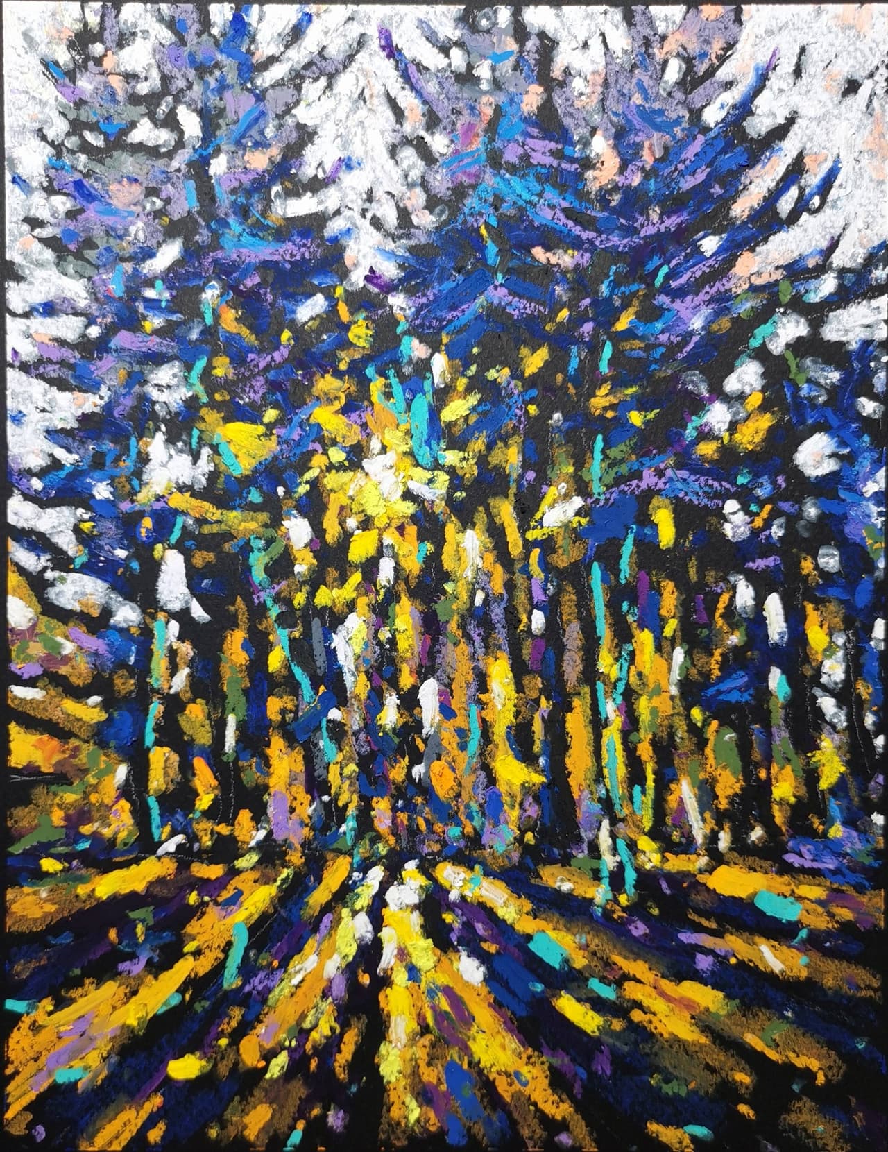 Trees painting Original oil pastel painting Sunset painting  — image 1