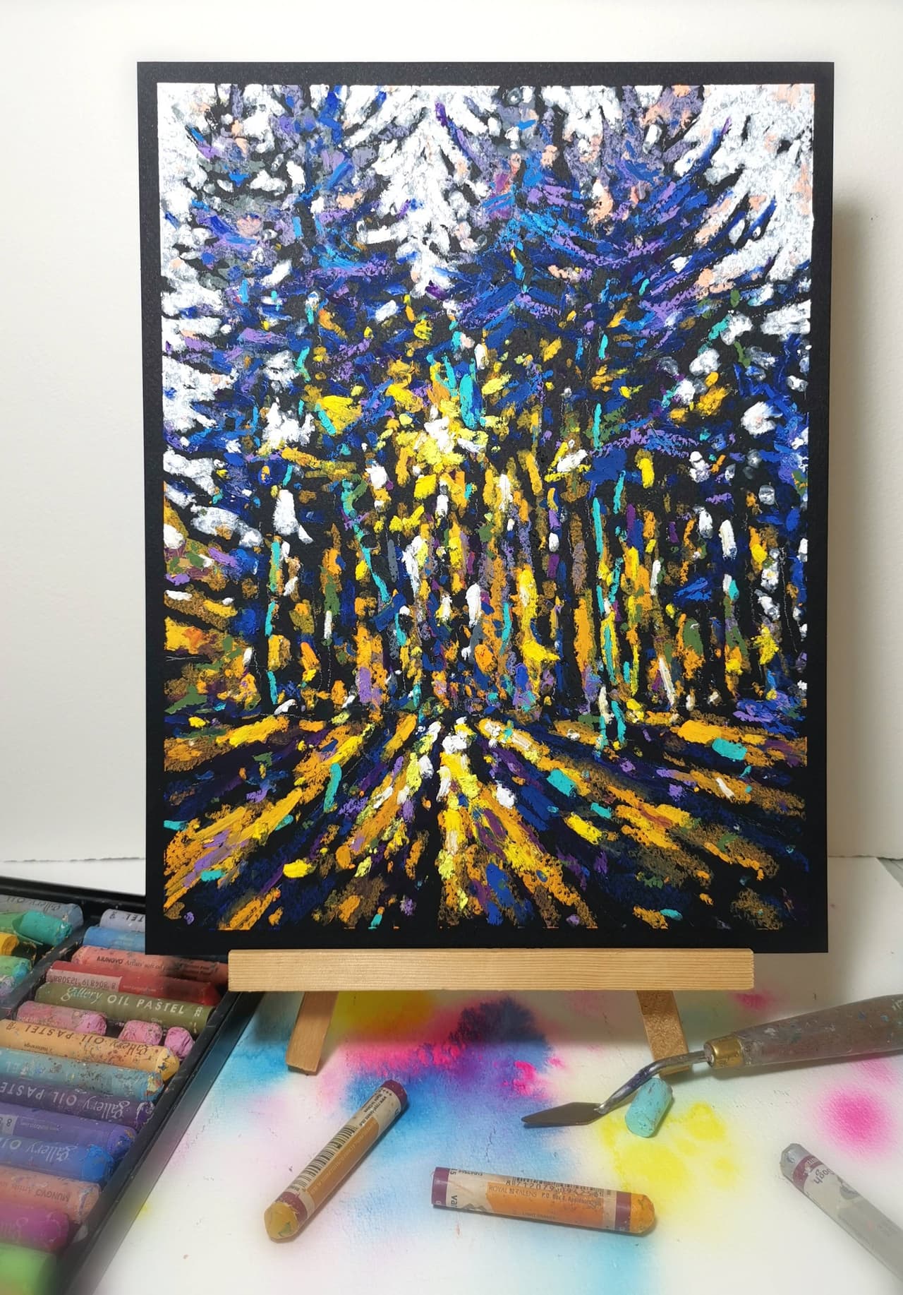Trees painting Original oil pastel painting Sunset painting  — image 3