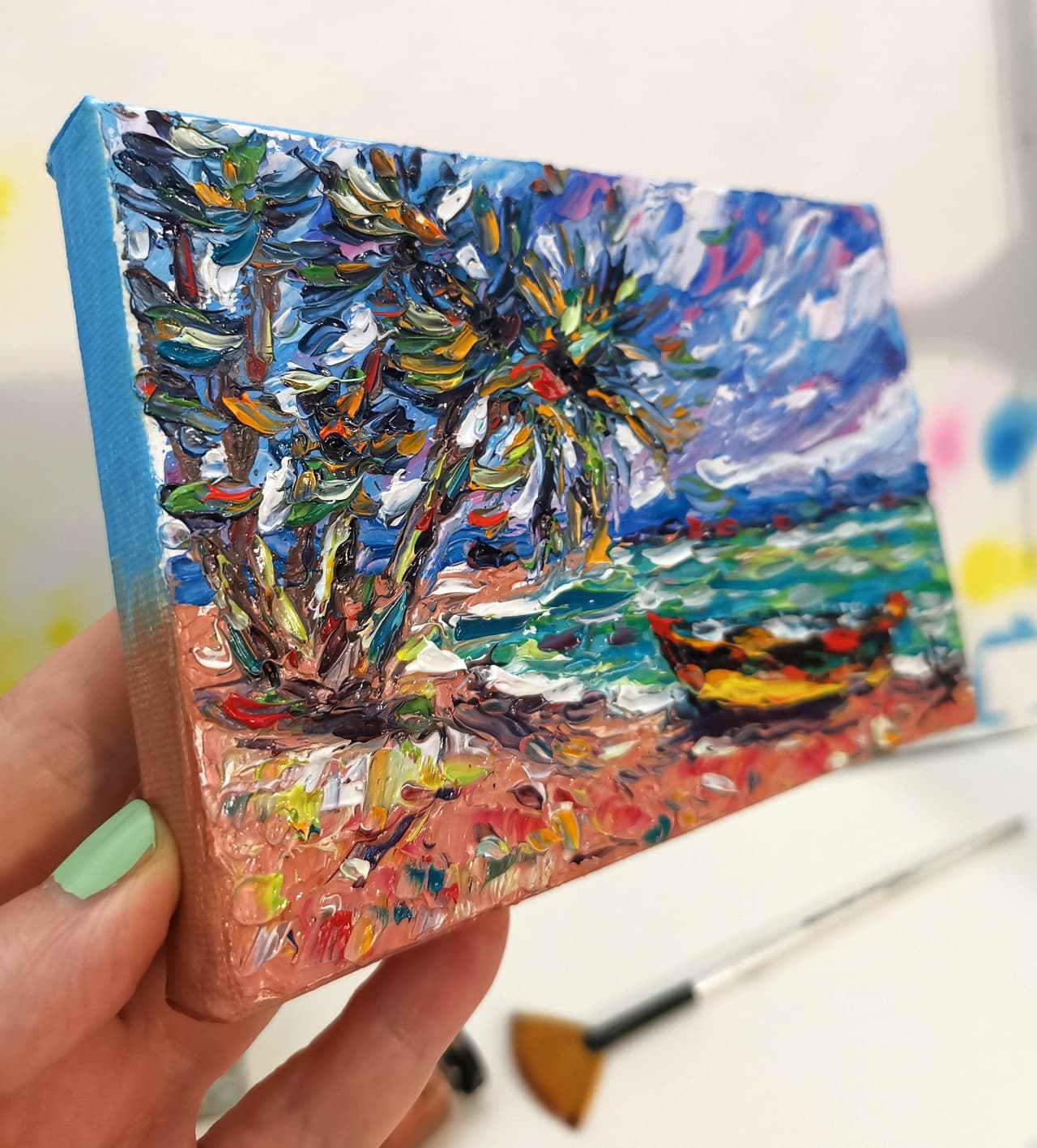 Tropical Beach Artwork Original Impasto Oil Painting  — image 2