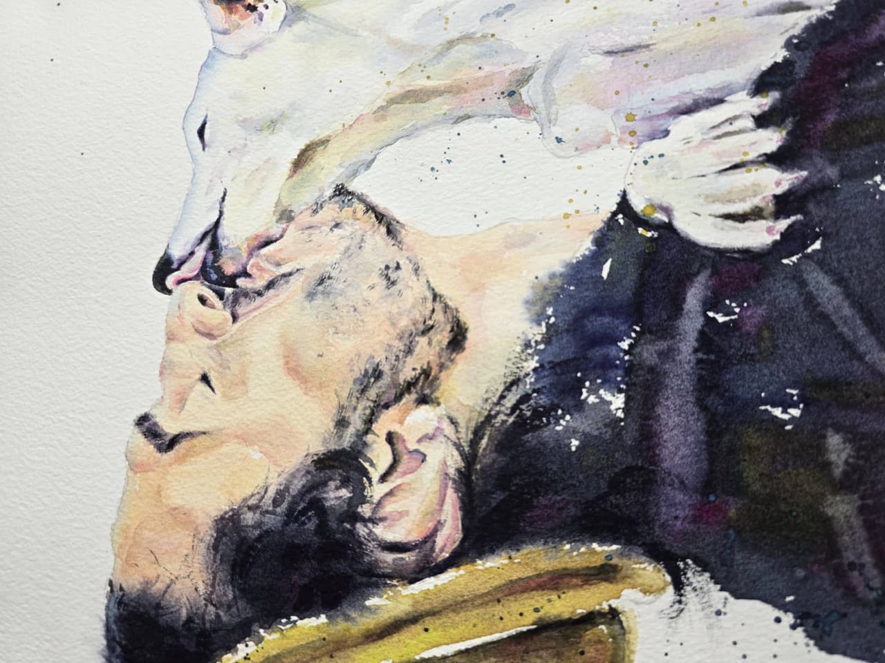 Original Watercolor Painting Man and Dog Love - Modern Pet Portrait Wall Art — image 3