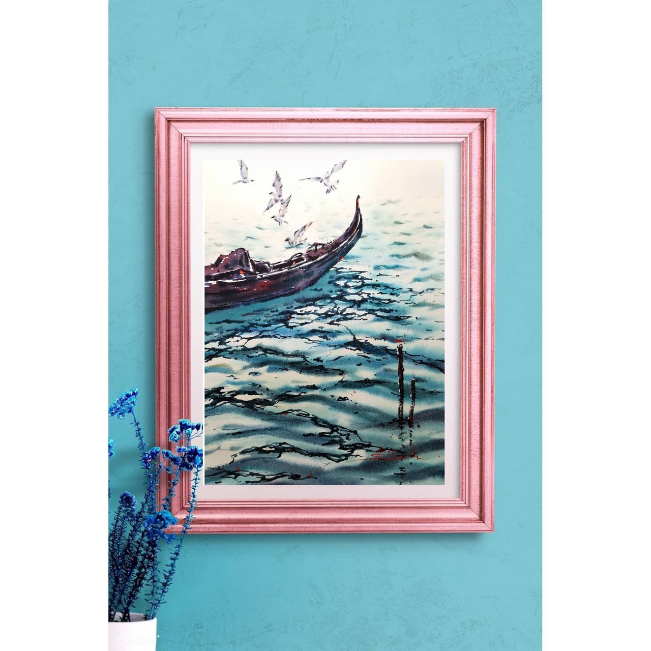 Original Watercolor Venice Gondola Painting - Italian Seascape Wall Art — image 2