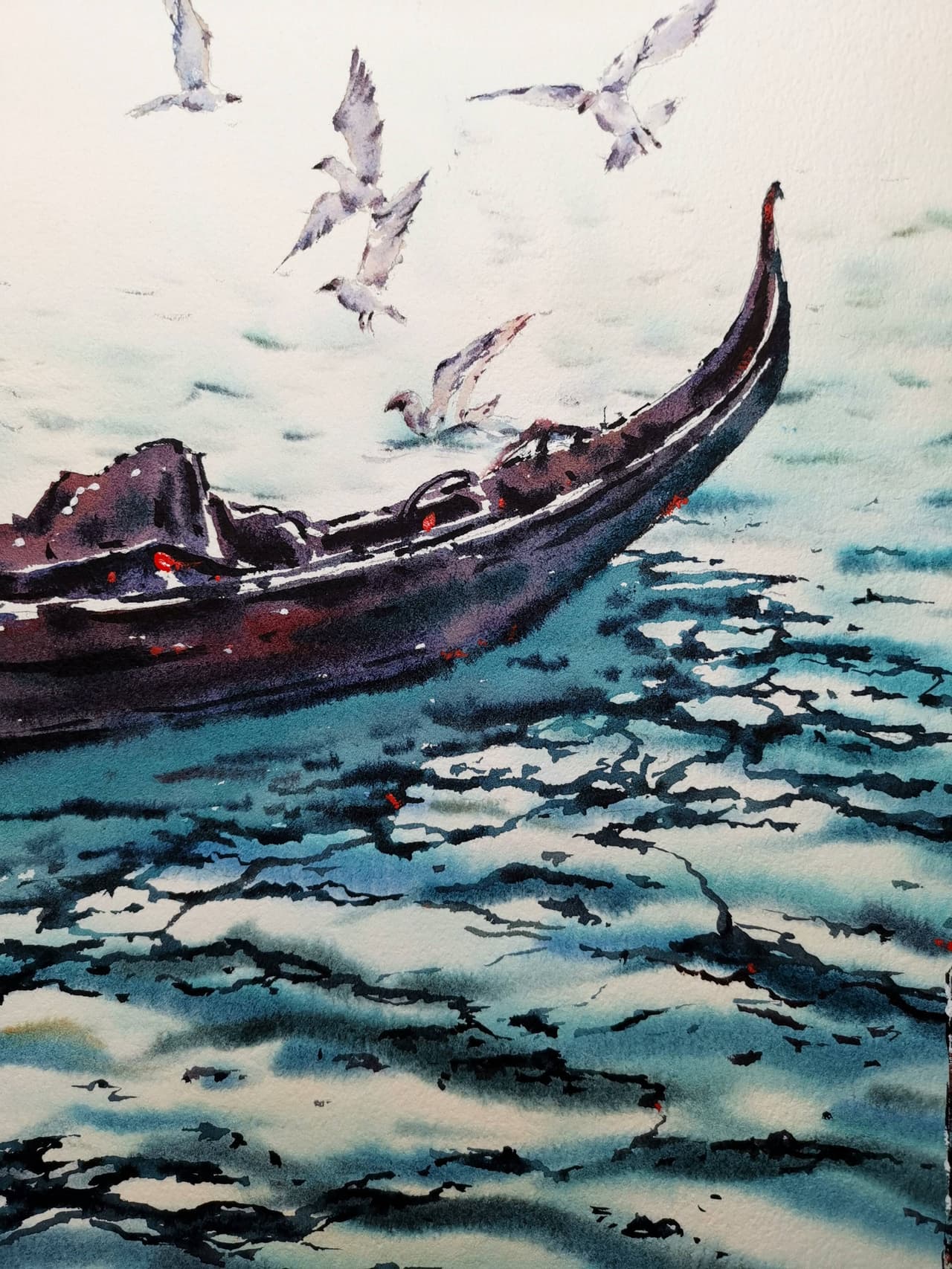 Original Watercolor Venice Gondola Painting - Italian Seascape Wall Art — image 1